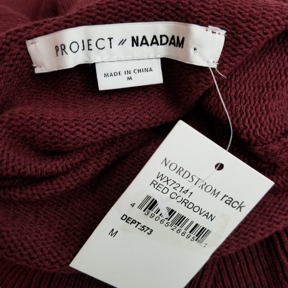 Project Naadam maroon red mock neck ruffle cable knit sweater women's  M NWT - Picture 7 of 7